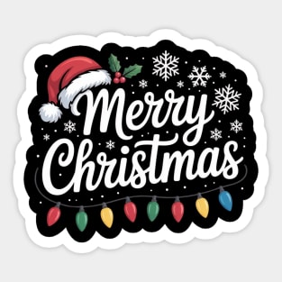 Merry Christmas Lights and Santa Hat Holiday Greeting Sticker